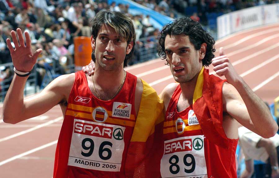 Los españoles Antonio Manuel Reina y Juan de Dios Jurado, han sido medallas de plata y bronce,respectivamente en la prueba de los 800 metros en los Campeonatos de Europa de Atletismo en pista cubierta que se celebran en el Palacio de los Deportes de la Comunidad de Madrid. EFE/Ballesteros